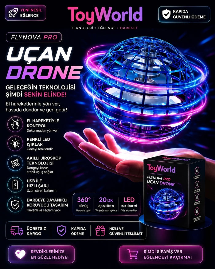 FlyNova Pro El Kontrollü Uçan Drone LED Işıklı Akıllı Spinner